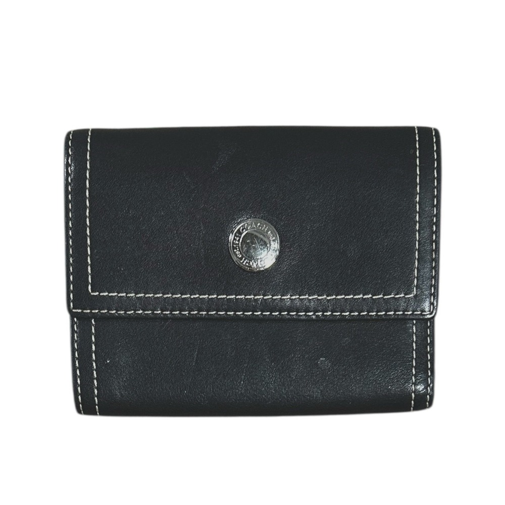 Coach Black Leather Trifold Snap Closure Wallet Womens